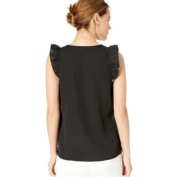 J. Crew Classic V Neck  Black  Sleeveless  Ruffle  Blouse  Size 4 - Picture 3 of 7